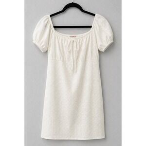 Heart Hips Eyelet Mini Dress Womens Large White Cottagecore Puff Sleeve L